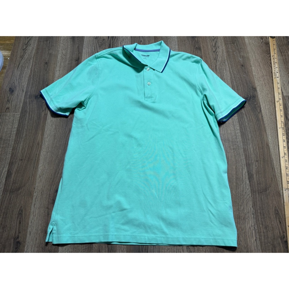 Lands' End Polo Mens Size Large Green Short Sleeve Traditional Fit Tipped